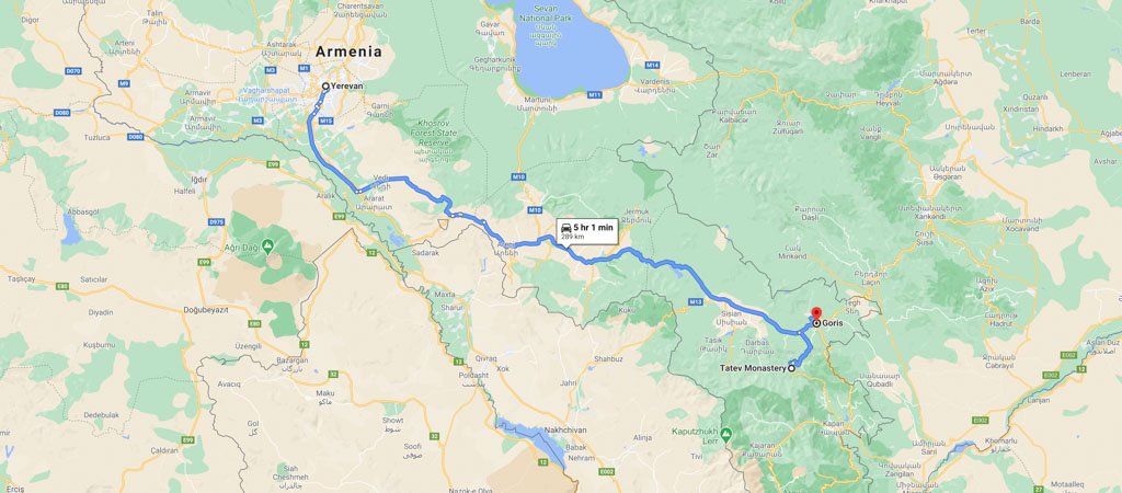 Armenia & Nagorno-Karabakh Road Trip Day 1 Map