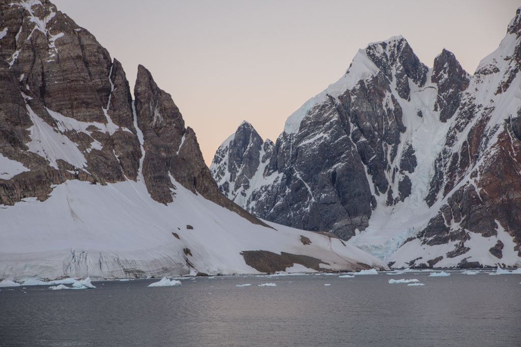 Deloncle Bay, Lemaire Channel, Antarctica, Lemaire Channel sunrise