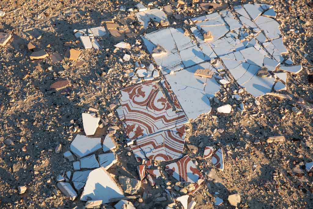 Floor tiles from laundromat, Kantubek, Vozrozhdeniya Island, Uzbekistan