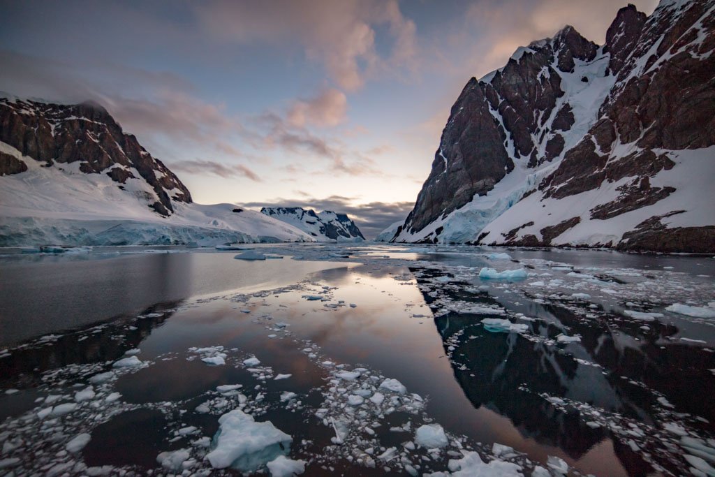 Antarctica, Lemaire Channel, Lemaire channel sunset