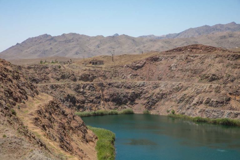 Radioactive reservoir, Taboshar Uranium Mine, Taboshar, Istiklol, Tajikistan