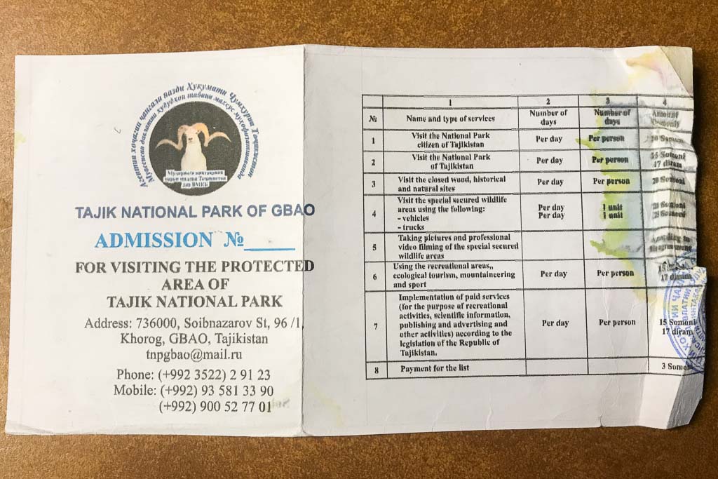 Tajik National Park Permit, Tajik National Park, Tajikistan