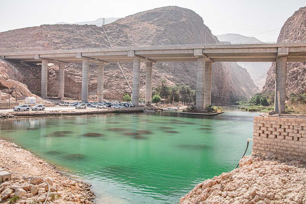 Wadi Shab bridge, Wadi Shab parking,Wadi Shab, Wadi Ash Shab, Oman, Wadi Shab Hike, Wadi Shab Pools