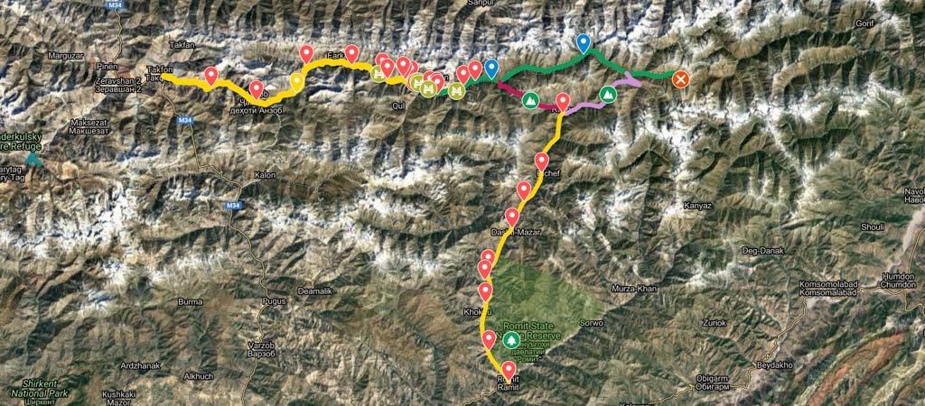 Yagnob and Romit Valleys Map