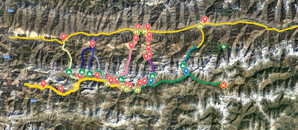 Yagnob and Zerafshan Valleys Map