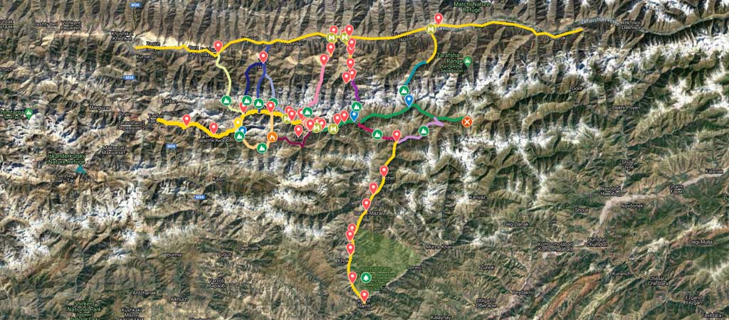 Yagnob Valley with Romit and Zerafshan Valleys Map